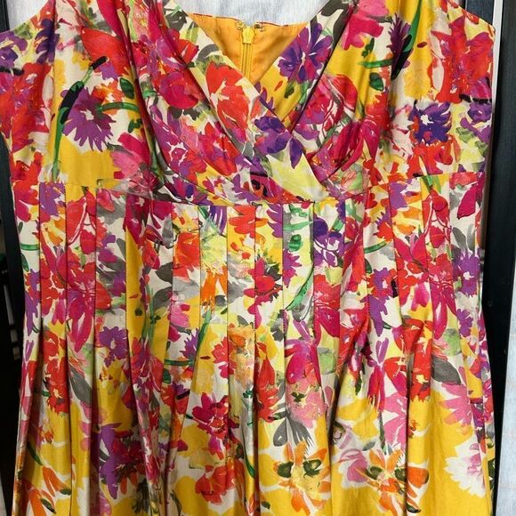 Evan Picone Dress Golden Yellow Floral Detail Strapless Sweetheart Neckline 14 - Picture 11 of 11